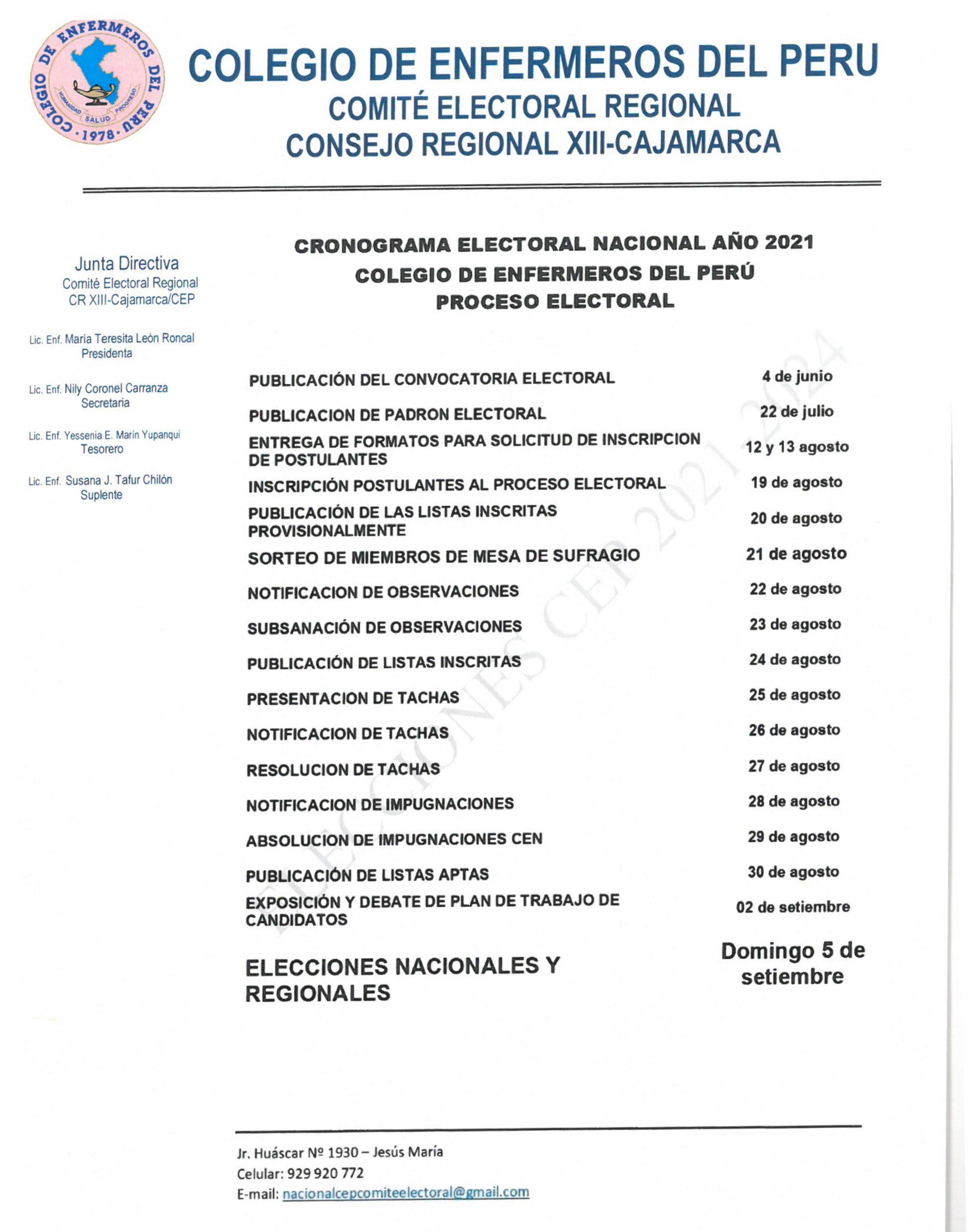 Elecciones Colegio de Enfermeros Cajamarca 2021